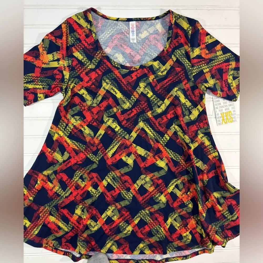 LuLaRoe Perfect T Tee Women’s Geometric Print Tunic Short Sleeve Size XXS Navy - Picture 11 of 16
